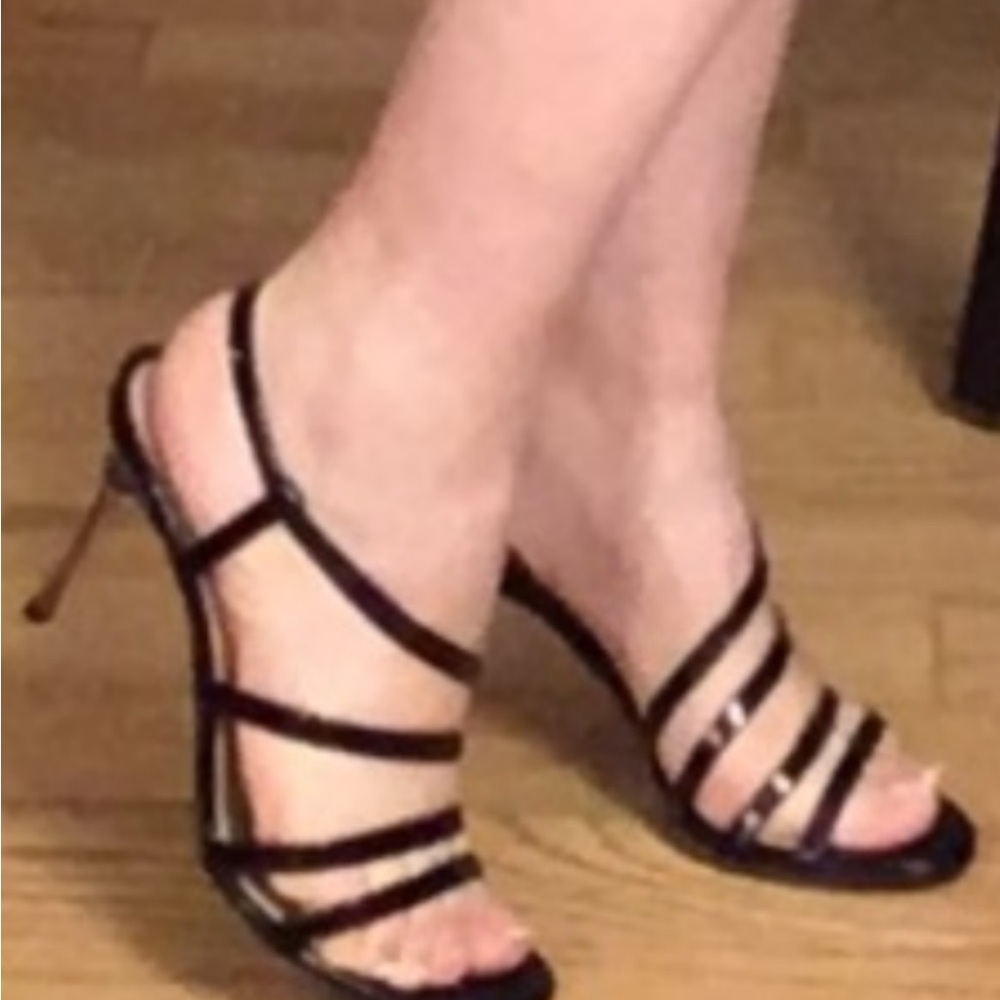 Sergio Rossi Patent Leather Black Strappy Sandals with Stiletto Heel